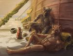  abs ambiguous_species ancient anthro beach biceps boat break bulge canine clothing crouching dog eye_patch eyewear flirting fox hyena loincloth male mammal marsonaut muscular reclining relaxing sailor sand seaside smile straw sun sunny tools vehicle worker 