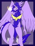  amethystdust_(character) anthro bottomless breasts clothed clothing dragon feathered_wings feathers featureless_crotch female hair horn looking_at_viewer rt001 smile solo standing tongue tongue_out wide_hips wings 