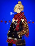  animal_print bag blonde_hair earrings genderswap genderswap_(mtf) green_eyes hair_bun hair_ornament hair_over_one_eye hairclip handbag hands_in_pockets jacket jewelry lei_yaya leopard_print long_scarf plaid plaid_scarf plaid_skirt scarf skirt stud_earrings venus_symbol yuri!!!_on_ice yuri_plisetsky 