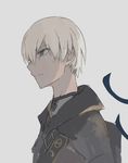  backpack bag brown_jacket grey_eyes grey_hair jacket male_focus nier_(series) nier_automata no_blindfold solo upper_body walzrj white_background yorha_no._9_type_s 