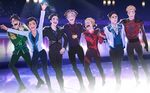  ;d ^_^ black_hair blonde_hair blue_eyes blush braid brown_eyes christophe_giacometti closed_eyes green_eyes grey_eyes hand_on_another's_shoulder head_wreath highres holding_hands ice_skates inari_(inr_ken) it's_j.j._style! jean-jacques_leroy katsuki_yuuri male_focus medal multiple_boys one_eye_closed open_mouth otabek_altin phichit_chulanont ponytail silver_hair skates skating_rink smile sparkle tears viktor_nikiforov yuri!!!_on_ice yuri_plisetsky 