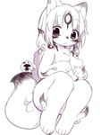  2012 amaterasu anthro anthrofied blush breasts canine deity facial_markings featureless_breasts female fur hair issun kemono kishibe looking_at_viewer mammal markings monochrome nude sitting sketch solo video_games wolf young ōkami 