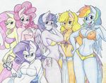  2017 absurd_res applejack_(mlp) bikini blush breasts cleavage clothed clothing cutie_mark equine female flicker-show fluttershy_(mlp) friendship_is_magic group hi_res horn horse mammal my_little_pony nipple_bulge pegasus pinkie_pie_(mlp) pony rainbow_dash_(mlp) rarity_(mlp) swimsuit traditional_media_(artwork) twilight_sparkle_(mlp) unicorn winged_unicorn wings 