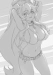  :d anne_bonny_(fate/grand_order) arms_behind_head bikini breasts cleavage collar fate/grand_order fate_(series) greyscale hat highres large_breasts long_hair looking_at_viewer monochrome navel open_mouth pirate_hat side-tie_bikini smile solo swimsuit very_long_hair zee_(zee_sub) 
