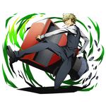  alpha_transparency blonde_hair brown_eyes clenched_teeth divine_gate durarara!! full_body heiwajima_shizuo holding male_focus official_art shadow solo teeth transparent_background ucmm uniform 