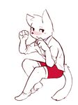  5_fingers blush cat clothing cub feline fur legwear mammal shirt shorts simple_background socks solo white_fur woong young 
