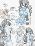  2017 anthro breasts butt cleavage clothed clothing dialogue english_text equine fan_character fangs female flicker-show hi_res horse human male mammal my_little_pony pamela_voorhees panties pegasus pony side_boob sitting text traditional_media_(artwork) underwear virgin_killer_sweater wings 