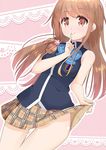  ass_visible_through_thighs bangs bare_shoulders blush bow brown_eyes brown_hair dutch_angle finger_to_mouth fujinomiya_neko lace long_hair looking_at_viewer masamune-kun_no_revenge miniskirt mole mole_on_arm mole_under_eye no_panties pleated_skirt school_uniform shushing skirt skirt_lift smile solo thigh_gap wari_(nirodo26) 