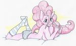  2016 anthro anthrofied blue_eyes breasts clothing equine female flicker-show friendship_is_magic horse legwear mammal my_little_pony panties pinkie_pie_(mlp) pony pose side_boob socks solo tongue tongue_out underwear 