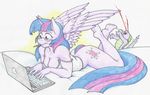  2016 anthro anthrofied blood bottomless breasts butt clevage clothed clothing computer dragon equine eyewear fangs female flicker-show friendship_is_magic glasses horn laptop male mammal my_little_pony nosebleed pen spike_(mlp) twilight_sparkle_(mlp) winged_unicorn wings 