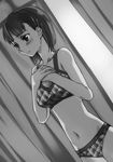  abec black_eyes breasts cleavage collarbone dutch_angle greyscale groin highres kirigaya_suguha medium_breasts monochrome navel novel_illustration official_art short_hair solo standing stomach sword_art_online underwear underwear_only 