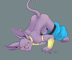  all_fours anthro armlet armor ass_up barefoot beerus blush bracers cat clothed clothing collar dragon_ball dragon_ball_super feline kaptcha male mammal pants_down partially_clothed presenting raised_tail signature solo 