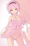  anda_inmu babydoll bare_shoulders blush bow breasts cameltoe covered_nipples cowboy_shot hairband half-closed_eyes heart highleg highleg_panties komeiji_satori looking_at_viewer micro_panties multiple_views navel nipples panties pink_babydoll pink_hair pink_panties red_eyes see-through short_hair simple_background small_breasts smile teasing third_eye touhou underwear white_background white_bow 