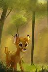  amber_eyes bambi bambi_(film) brown_fur cervine day deer detailed_background disney feral forest fur kitchiki male mammal outside solo standing tree 
