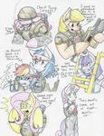  2016 absurd_res alien_(franchise) applejack_(mlp) armor bandage blood cigar clothing dialogue english_text equine female flicker-show fluttershy_(mlp) friendship_is_magic gun hi_res horn horse mammal my_little_pony parody pinkie_pie_(mlp) pony quote rainbow_dash_(mlp) ranged_weapon scene_parody shining_armor_(mlp) sweetie_belle_(mlp) tears text traditional_media_(artwork) twilight_sparkle_(mlp) unicorn weapon winged_unicorn wings 