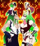  4girls artist_request black_hair dog furry green_hair long_hair mother_and_daugther multiple_girls two-tone_hair 