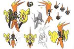  10s blue_eyes concept_art feathers mohawk multicolored multicolored_eyes official_art pokemon pokemon_(game) pokemon_sm shield solo sugimori_ken tapu_koko 