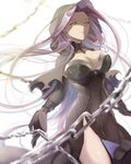  1girl breasts chains choker cleavage dress elbow_gloves fate/grand_order fate/stay_night fate_(series) gloves hood lips medusa_(lancer)_(fate) medusa_(lancer_alter)_(fate) open_mouth purple_hair rider very_long_hair yellow_eyes 