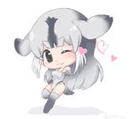  ;3 bearded_seal_(kemono_friends) blush brown_eyes chibi eyebrows_visible_through_hair eyelashes from_side full_body gloves gradient_hair grey_gloves grey_hair grey_swimsuit hand_on_hip heart jpeg_artifacts kemono_friends leg_up looking_at_viewer multicolored_hair one-piece_swimsuit one_eye_closed open_hand outstretched_hand seal_tail shadow sidelocks simple_background solo standing standing_on_one_leg swimsuit tail tatsuno_newo thighhighs twitter_username white_background white_hair 