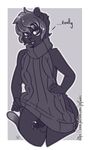  2017 anthro arnachy clothed clothing erection feline girly humanoid_penis looking_at_viewer male mammal monochrome panther penis rook_(greyrook) simple_background solo sweater text 