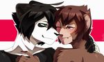  ambiguous_gender anthro bear blush dawnav duo facial_piercing fur hair hug lip_piercing mammal nude panda piercing smile 