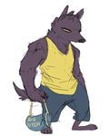  anthro betty_(weaver) canine clothed clothing disney female fur gym_bag hi_res mammal nobody_(artist) pack_street simple_background solo text white_background wolf yellow_eyes zootopia 
