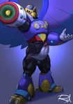  abs android anthro armor avian balls beak bird bulge capcom claws clothed clothing eagle erection gun_arm headgear helmet machine male manly mega_man_(series) megaman_x muscular penis ranged_weapon reclamon robot sharp_claws solo standing storm_eagle thick_penis toe_claws torn_clothing vein veiny_penis video_games weapon wings 
