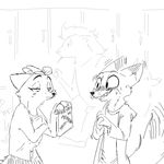  anthro black_and_white blush canine clothed clothing disney excited female fox grin group high_school male mammal monochrome nick_wilde replytoanons school shaking sharp_teeth smile sweat sweatdrop teenager teeth text young zootopia 