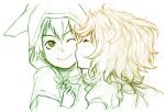  1boy 1girl commentary_request curly_hair dragon_quest dragon_quest_vii flower hat hero_(dq7) kiss limited_palette long_hair maribel_(dq7) mayakaek smile younger 
