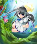  blue_eyes commentary_request coral fish gradient_hair kemono_friends multicolored_hair narwhal_(kemono_friends) narwhal_tail seaweed submarine sword underwater watame_(amarygent) watercraft weapon 