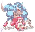  2017 abs anthro ayana balls biceps big_breasts blue_eyes breasts cabigoola canine duo fabian female from_behind_position fur hair huge_breasts male male/female mammal markings muscular nipples nude pussy sex simple_background skunk white_hair wolf 