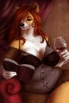  alcohol anthro beverage breasts cervine clothed clothing deer female fur hair looking_at_viewer mammal overweight smile solo thescarletartist wine 