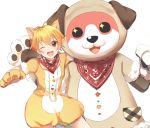  +_+ 2girls :3 :d ;d animal_costume animal_ears antenna_hair bang_dream! bear_costume blush brown_eyes dog_costume dog_ears fur-trimmed_sleeves fur_trim gloves kitazawa_hagumi komachi_narota looking_at_viewer mascot_costume michelle_(bang_dream!) multiple_girls one_eye_closed open_mouth orange_hair paw_gloves paws pocket red_bandana short_hair simple_background smile v-shaped_eyebrows white_background 