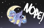  2017 abstract_background equine female friendship_is_magic horn humor mammal moon my_little_pony princess_luna_(mlp) rainbow_alert scared solo star tears text winged_unicorn wings 