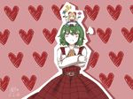 &gt;_&lt; 2girls :d :t =3 absurdres apron ascot bangs belt blush blush_stickers bow bright_pupils closed_eyes collared_shirt cowboy_shot crossed_arms dated doll dress dress_shirt eyebrows eyebrows_visible_through_hair flower green_hair hair_between_eyes heart highres holding holding_flower kazami_yuuka laughing long_sleeves looking_up minigirl multiple_girls open_mouth outstretched_arms plaid plaid_dress pout qiuzhi_li red_eyes shanghai_doll shirt short_hair signature sitting sitting_on_head sitting_on_person smile touhou triangle_mouth v-shaped_eyebrows waist_apron wing_collar xd 