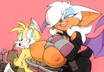  2017 anthro areola bat big_breasts bigdad breasts canine duo erect_nipples female fox huge_breasts male mammal miles_prower nipples rouge_the_bat smile sonic_(series) 