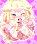  blush bra breasts large_breasts lingerie mario_(series) nintendo nipples princess_peach smile super_mario_bros. underwear wink yukimimi 