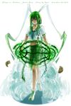  2013 antennae artist_name blue_eyes character_name copyright_name dated green_hair green_hairband hairband long_hair magic melon-pult midriff navel personification plants_vs_zombies school_uniform serafuku solo very_long_hair wail_(wailwind) white_background 