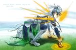  2013 armor armored_boots back boots chain character_name copyright_name dated grey_hair helmet long_hair male_focus personification plants_vs_zombies ponytail solo spikerock wail_(wailwind) 