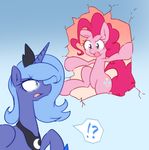  akainu7 blue_eyes blue_fur crown cutie_mark duo equine eye_contact female feral friendship_is_magic fur hair horn mammal my_little_pony open_mouth pink_fur pink_hair pinkie_pie_(mlp) princess_luna_(mlp) royalty tongue winged_unicorn wings 