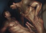  2boys abs aftersex bara blush body_hair brown_hair chris_redfield cum cum_on_body erection facial facial_hair frottage lying male_focus multiple_boys muscle nipples nude open_mouth pecs penguin_frontier penis piers_nivans pubic_hair resident_evil sweat testicles uncensored yaoi 
