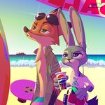  2017 anthro beach canine clothing disney duo eyewear fanartiguess female fox fur judy_hopps lagomorph male mammal nick_wilde rabbit seaside sunglasses zootopia 