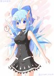  alternate_costume alternate_hair_length alternate_hairstyle antenna_hair armpits black_choker blue_eyes blue_hair bow choker cirno hair_bow hair_ornament hair_ribbon hairclip highres ice ice_wings long_hair looking_at_viewer older parted_lips ribbon solo teenage touhou translation_request twitter_username wings yurume_atsushi 
