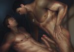  2boys abs bara blush body_hair brown_hair chris_redfield erection facial_hair frottage lying male_focus multiple_boys muscle nipples nude pecs penguin_frontier penis piers_nivans pubic_hair resident_evil sweat testicles uncensored yaoi 
