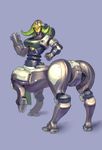  blue_background breasts butt centaur cutesexyrobutts equine equine_taur female gun horn looking_back machine mammal orisa_(overwatch) overwatch ranged_weapon robot simple_background solo taur video_games weapon yellow_eyes 