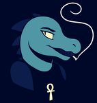  ankh anthro bea_(nitw) bust_portrait cigarette clothed clothing crocodilian female looking_away night_in_the_woods portrait reptile scalie sharp_teeth sheepshape simple_background smoking solo teeth 