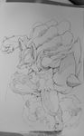  anthro featureless_crotch geppei5959 looking_at_viewer lucario magic male monochrome muscular nintendo pok&eacute;mon solo traditional_media_(artwork) video_games 