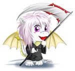  anthro chibi clothing cute digital_media_(artwork) dragon drawing fantasy form happy holding_(disambiguation) male melee_weapon polearm reik rock scythe solo standing tunic weapon young 