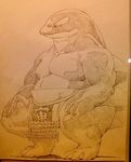  anthro cetacean crouching geppei5959 male mammal marine muscular nipples orca overweight smile solo traditional_media_(artwork) whale 