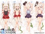  1girl :d ahoge animal bare_legs bare_shoulders barefoot bird breasts bunny cat chiya_(urara_meirochou) collarbone cuddly_octopus dakimakura eyes_closed feet full_body hair_between_eyes happy hat kyuri_tizu lifted_by_self long_hair lying multiple_views navel nipples no_panties octopus on_back open_clothes open_mouth open_shirt pillow pussy red_skirt shirt shirt_lift short_sleeves skirt skirt_lift sleeping small_breasts snake stuffed_bunny tantop thigh_gap uncensored urara_meirochou watermark web_address 